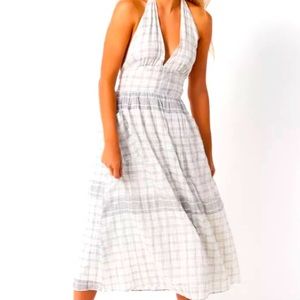 Urban Outfitters Backless Halter Midi Women Dress Plaid Pockets Smocked V Neck M